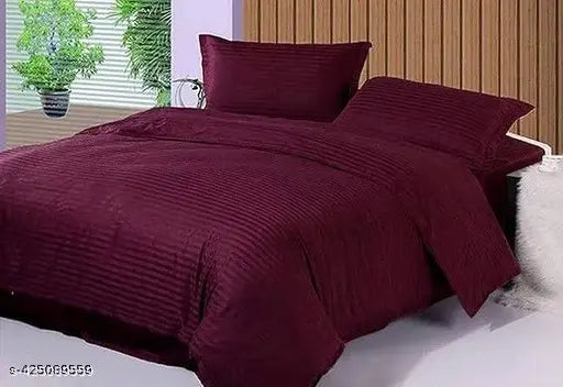 90x90 inch Roomstyle180 TC Glace Cotton Plain Stripe Double Bedsheet & Pillow Covers, premium satin striped hotel-like style