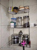 Stainless steel 3-tier jar rack organizer, size 15x6x18, for kitchen and home storage