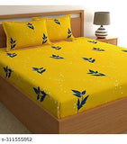 Trendy printed Hometic cotton double bedsheet, elastic fitted, botanical pattern, king size (72x72), 2 pillow covers included