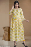 Women's rayon three-quarter sleeve printed cotton kurta, vibrant Indian fashion on hanger