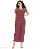 Solid crepe fit & flare casual dress, short sleeve length, L size with 20in bust, 54in length, 19in waist, and 22in hip, Indian origin