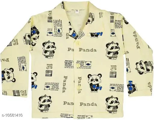 Cotton cartoon print night suit for babies, ICABLE brand with long sleeves and printed pattern on display