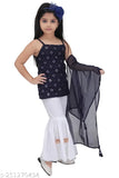 Red Georgette Indian Baby Girls Palazzo Kurta Set, solid pattern with dupatta, perfect for ethnic wear events
