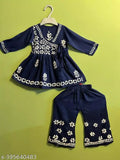 Vibrant Lucknowi Chikankari Kurti & Sharara set, hand embroidered rayon for kids aged 6-7