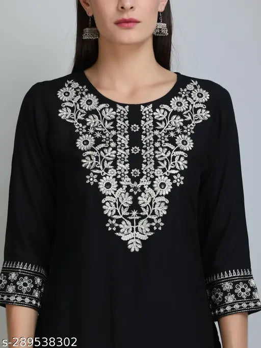 Rayon embroidered women's top - Indian festival-inspired partywear with three-quarter sleeves