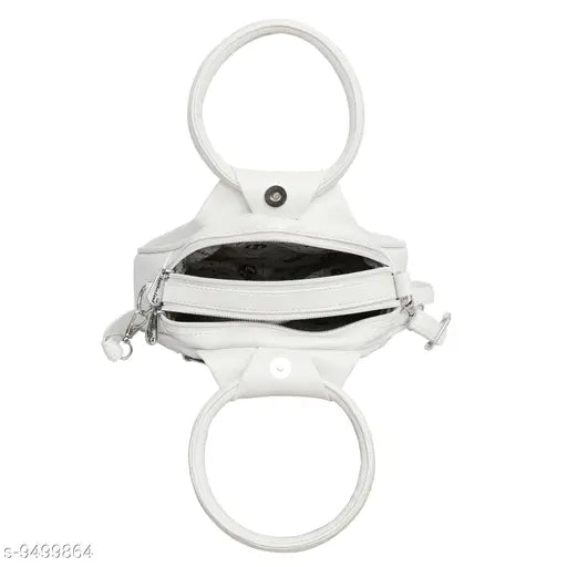 White faux leather sling bag, Indian-made, with 2 compartments