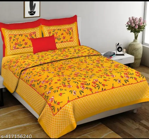 Pure cotton floral double/king bedsheet with 2 pillow covers, ideal for summer, by Fabriko