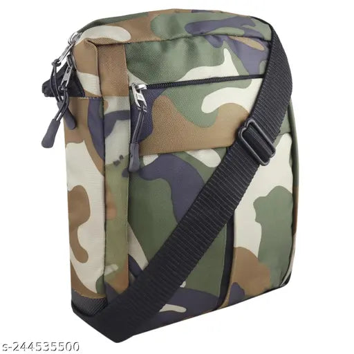 Multi-color military-style sling bag, polyester with three compartments and zippers, men's accessory from ZNW ENT brand