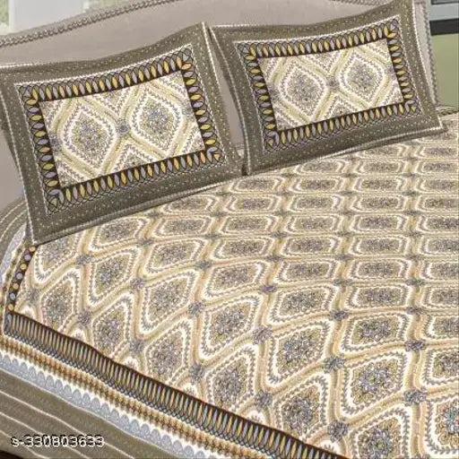 Coarse cotton double bed sheets with ethnic motifs & 2 pillow covers, ideal for summer adult use