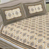 Coarse cotton double bed sheets with ethnic motifs & 2 pillow covers, ideal for summer adult use