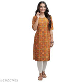 Multicolor ethnic motif printed straight kurti, 100% American crepe for stylish women with three-quarter sleeves