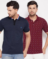 Multicolor cotton polo collar t-shirts (pack of 2), M, L, XL, XXL on display stand, India origin