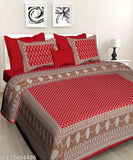Double cotton bedsheets (7.5x6.5ft), combo pack (2+4) with ethnic Rajasthani motifs, ideal for adult mild winter use