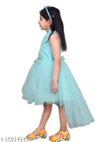 Sky blue fancy up-down frock, sleeveless net dress by U BABA for kids' parties
