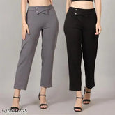 Poly blend solid net flap designer trousers for women and girls - pack of 2, available in multiple sizes from 26 to 36 inches waist