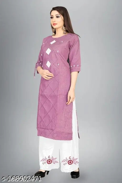 Indigo blue cotton kurta & palazzos set, lightweight Indian outfit with three-quarter sleeves, suitable for any season