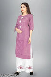 Indigo blue cotton kurta & palazzos set, lightweight Indian outfit with three-quarter sleeves, suitable for any season