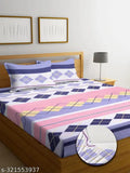 LA COLLECTION Premium Cotton Blend King Size Fitted Bedsheets with 2 Pillow Covers, new geometric design, superfine elastic sheets for adult summer use. Size: 72x78+10 inches (India)
