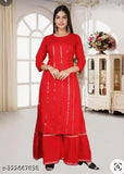 Rayon RD=MRR=SHAR Kurta set with palazzos, solid net, hand mirror work - festival, party, office, and daily wear