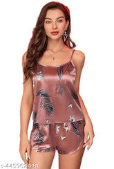Blue Cotton Blend Spaghetti Strap Top Set with Printed Nikkar Shorts for women, lightweight, breathable, comfortable clothing from India