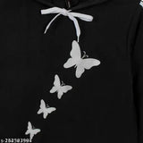 Women's cotton blend printed long-sleeve sweatshirt, butterfly design, trendy hoodie style