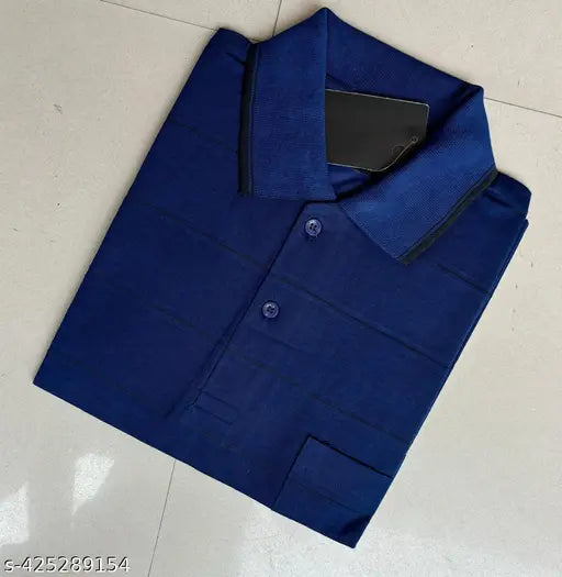 Mens cotton polo t-shirt, regular fit, half sleeve, pocket, striped pattern - casual t-shirt in solid colors