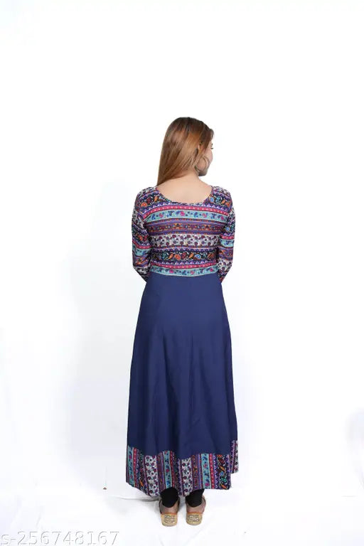 Crepe printed floral Anarkali kurti, traditional Indian ethnic wear for women