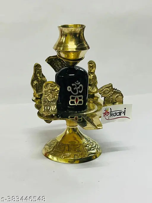 Black brass Shiva Parivar with Shivling, Ganesha, Mata Parvati, and Nandi for pooja and jalabhishek