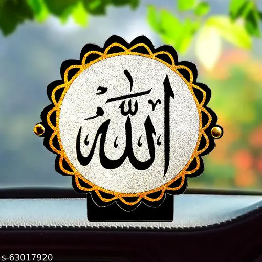 Sparkling Allah Muslim Car Dashboard Idol, premium glossy acrylic religious decor for positive vibes, made in India
