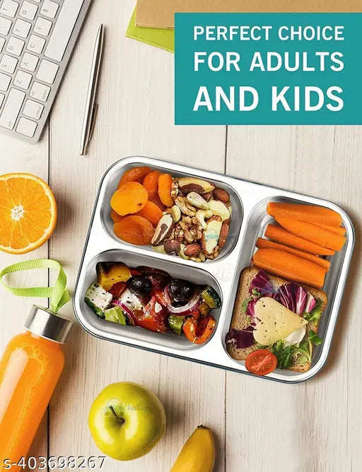 Stainless steel kids lunchbox with cutlery, microoven safe for school and office use, 15 x 7 x 23 cm, Made in India