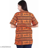 Printed cotton women's kurta with short sleeves, vibrant Indian design. M (25 in length), L (26 in length)