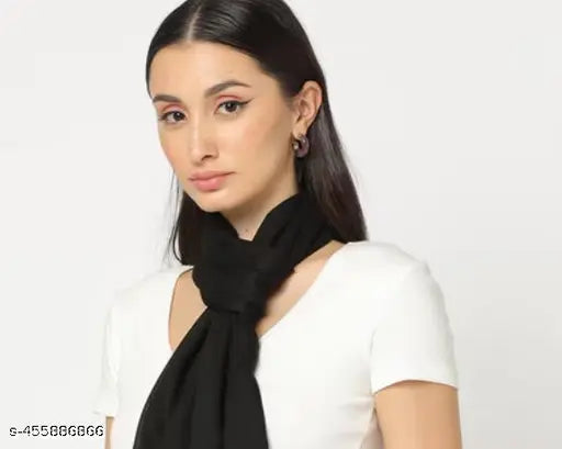 Fancy floral print chiffon scarves, premium quality with pearl & tassels - black plain pack of 2