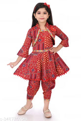 Silk blend A-line pyjama top with three-quarter sleeves from Indian designer collection for kids, ethnically stylish and skin-friendly