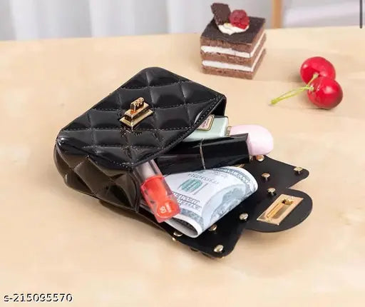 Synthetic quilted-pattern sling bag for girls/women, pearl accents, travel-friendly crossbody design by The Jewel Hub (India)