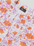 Pink rayon floral top and tunic, 3/4 sleeve, printed pattern on display