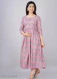 Viscose Rayon printed maternity Anarkali kurta with lace edging and adjustable waist, comfortable cotton fabric for mom and baby, India-made