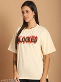 Cotton half sleeve printed oversized loose t-shirt for women, graphical and motivational, India origin