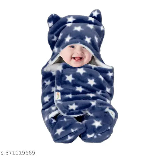 Star dark blue OYO BABY fleece hooded sleeping bag (06 months), soft and lightweight for baby's comfort