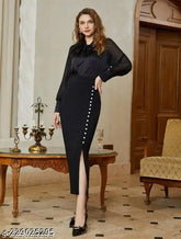 Stylish scuba party wear long slit skirt in solid net, perfect for making a statement at events. Size 30 (waist 30", length 36"). Made in India