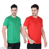 Solid polyester round neck t-shirts pack of 2, ideal for daily wear, exercise, or casual outings. Sizes S to XXL, made in India