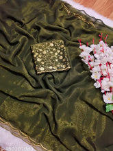 Georgette saree with embroidered blouse, Indian crafted, 5.2m length