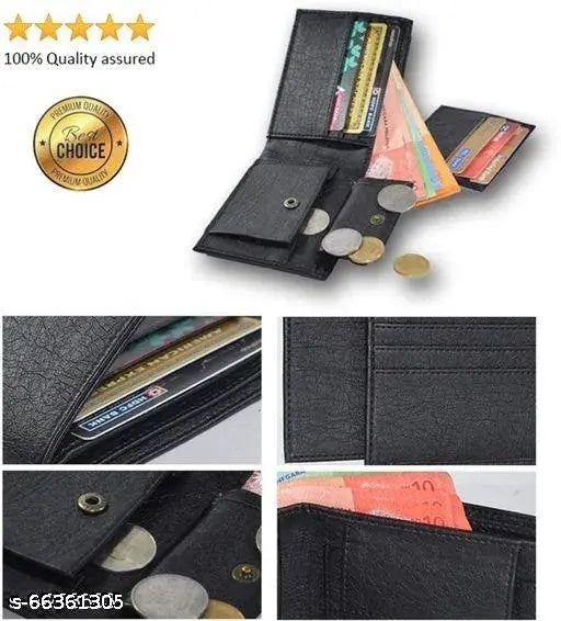 Black faux leather men's wallet, 6 card slots, sleek design for everyday use