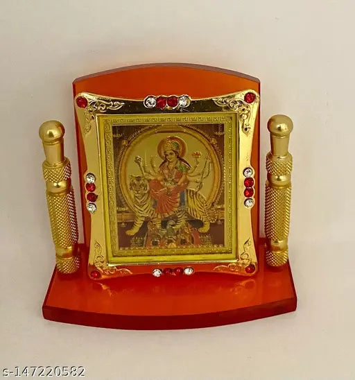 Acrylic Maa Shera Wali/Maa Durga statue, religious idol for car dashboard or home decor, size: 7cmL x 5.5cmB x 8.5cmH