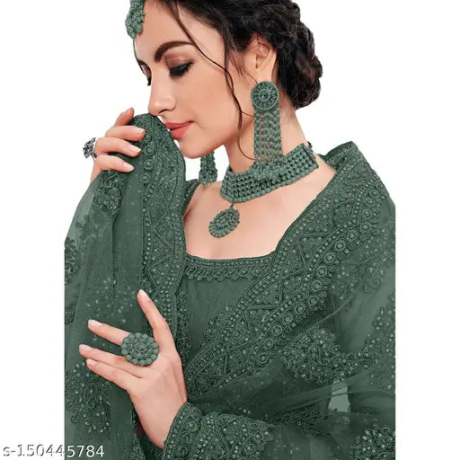 Embroidered net lehenga-choli set for women, trendy Indian fashion