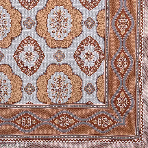 Brown cotton floral print king size bedsheet with two pillow covers, ideal for summer