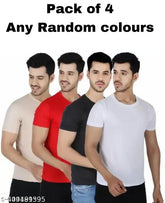 Polyester men's multi-color t-shirt combo pack - short sleeve, solid patterned in sizes S, M, L, XL, XXL from India