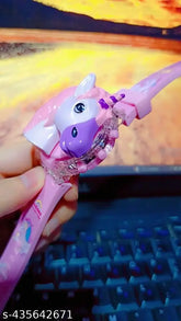 Pink silicone kids' watch, Unicorn cap 3D music, glowing multi-light design, perfect for girls