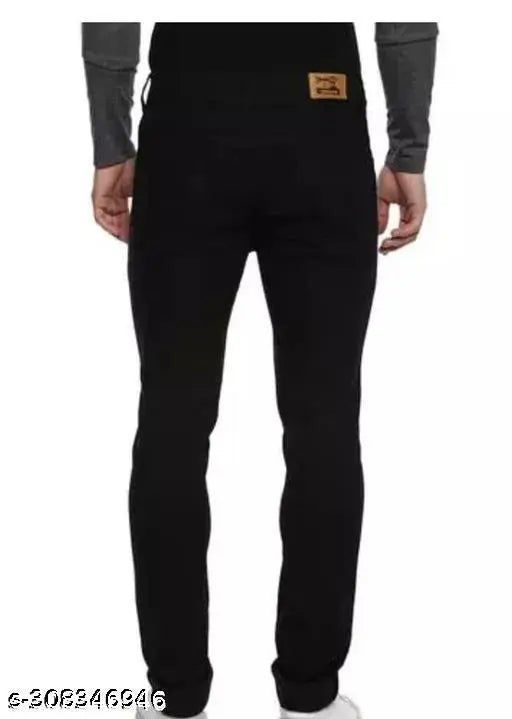 MOD slim men's cotton blend black jeans, solid black denim on hanger