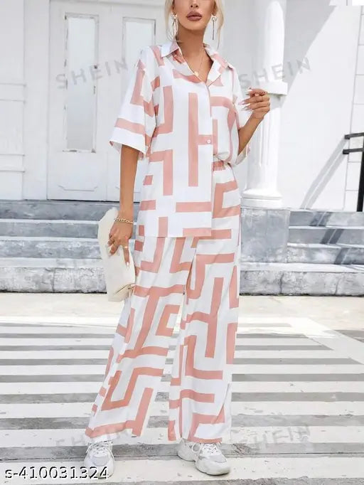 Latest design cotton blend Indian cord set for women, short sleeve top & bottom set, printed, sizes S-XL