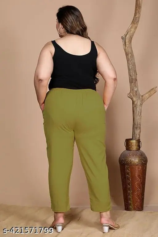 Jumbo Mehndi-Rani Pink Urbane Cotton Solid Plus Size Trouser Pants for Women on model, versatile fashion for all occasions